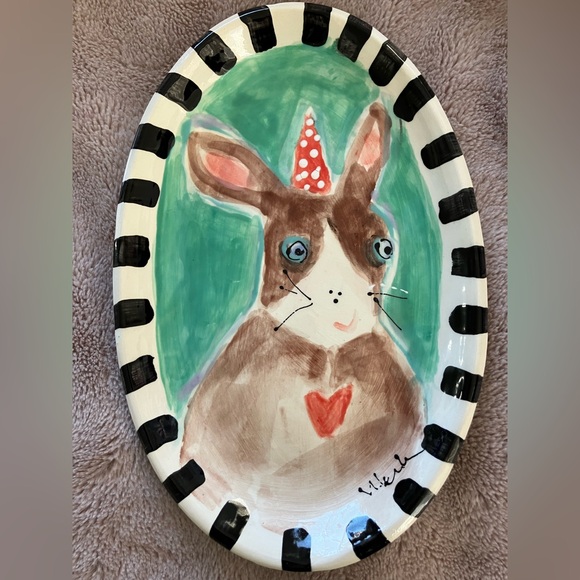 Handmade Ceramic Serving Tray” Bunny “Design 12”x8”Original Design - Picture 9 of 10